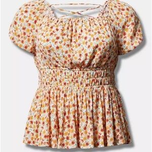 Torrid Crinkle Gauze Criss Cross Back Floral Top